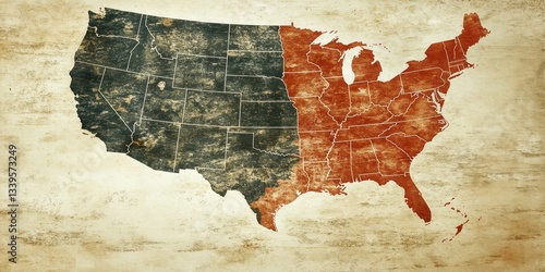 A divided country map with two distinct color regions