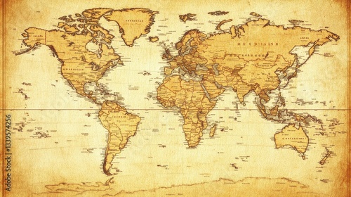 An antique map of the world showing continents and countries