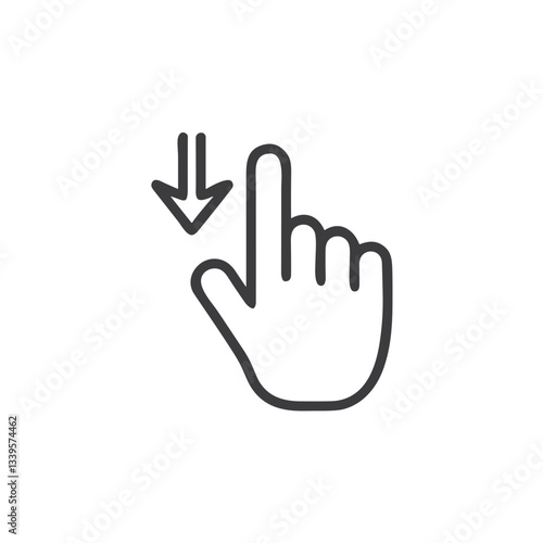 Swipe down icon, Hand pointer swiping down icon for mobile app instructions, touch interface guides, user tutorials, scrolling indicators, and digital product onboarding materials