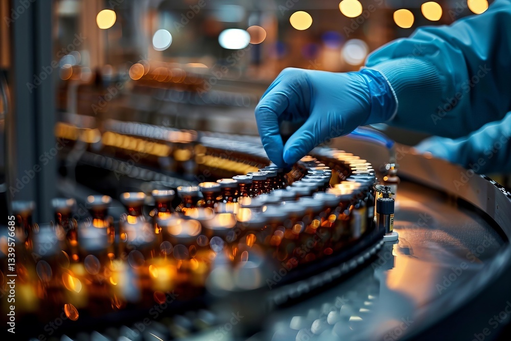 Close-up Image of a Pharmacist Inspecting Medical Vials on a Production Line in a Pharmaceutical Factory Close-up Image of a Pharmacist Inspecting Medical Vials on a Production Line in a Pharmaceutical Factory