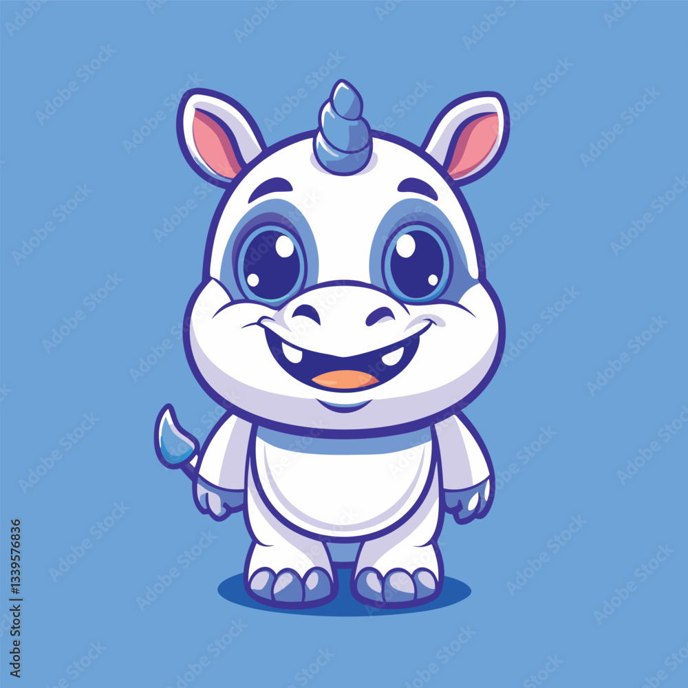Naklejka premium Illustrative Mascot Character Featuring an Adorable Rhinoceros with Vector Design