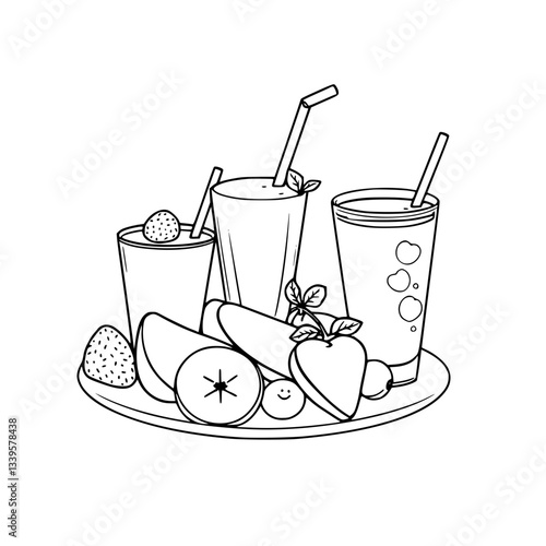 Delicious Fruit Smoothies and Fresh Ingredients on a Tray                                                     