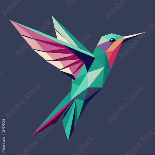 Low Poly Colorful Hummingbird Cartoon Vector Colorful Bird Illustration Vector Design