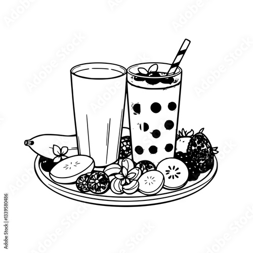 Delicious Berry Smoothie and Milk with Fresh Fruits  Enjoy a Healthy Breakfast or Snack Today!                