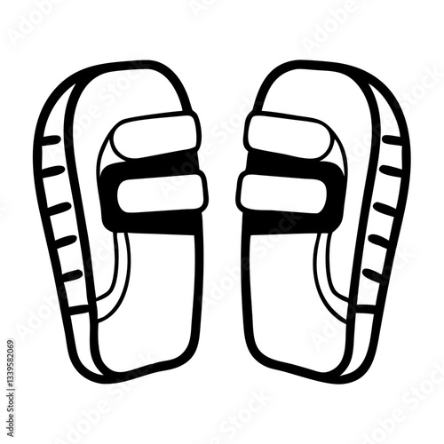 Muay Thai boxing pads icon in black and white