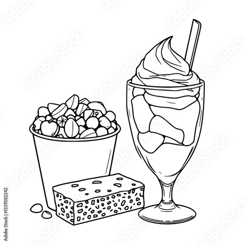 Delicious Frozen Yogurt Parfait with Candy and Bar                                                            