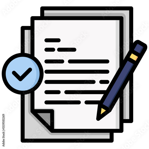 Contract icon in Flat Color Style With Outline. Simple Vector Design. Simple Vector Flat Icon