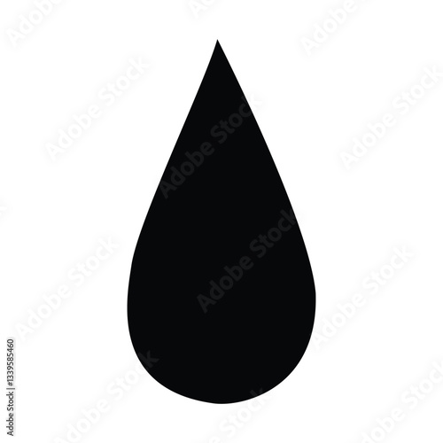 A clean, vector graphic of a black water drop on a white background.