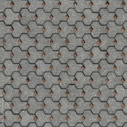 Seamless texture of gray interlocked concrete pavers