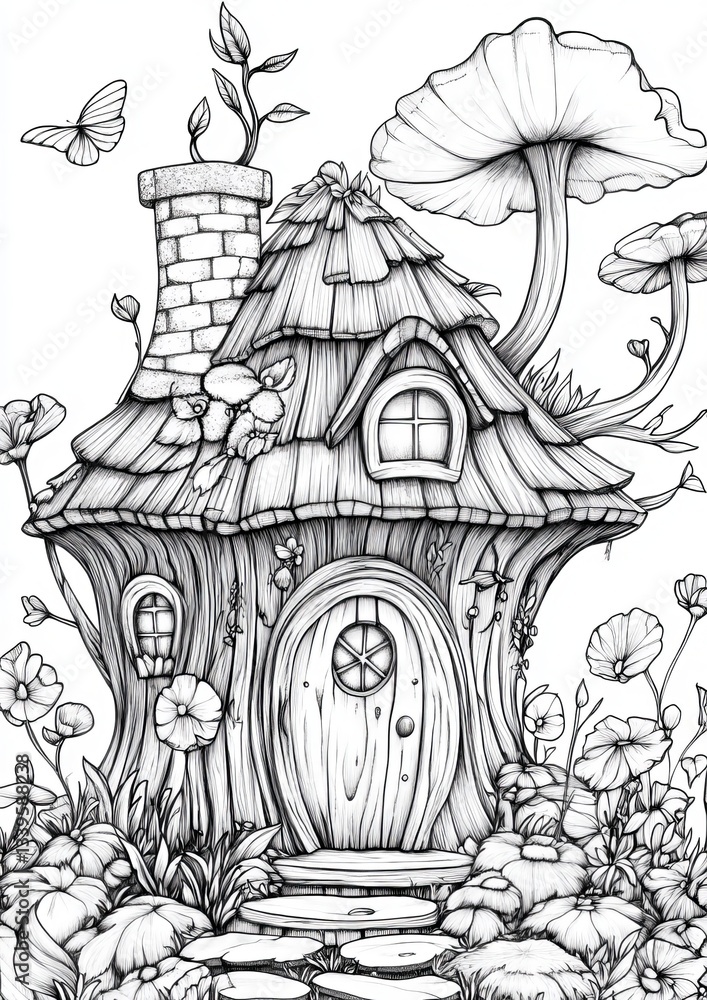 Naklejka premium Fantasy Fairy Homes Coloring Pages