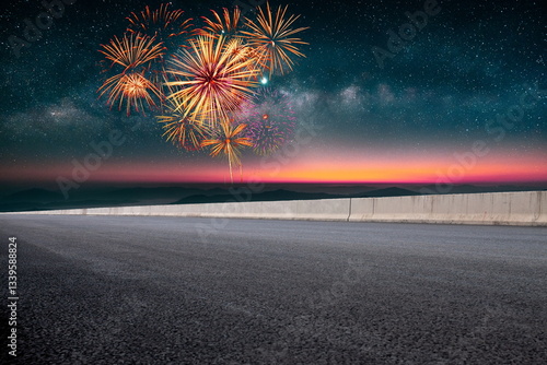 fireworks night road landscape outdoor cityscape celebration hoilday happy new year
