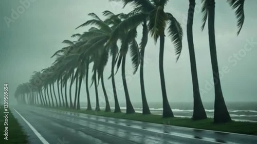Stormy Embrace: Palms Swaying by the Sea.