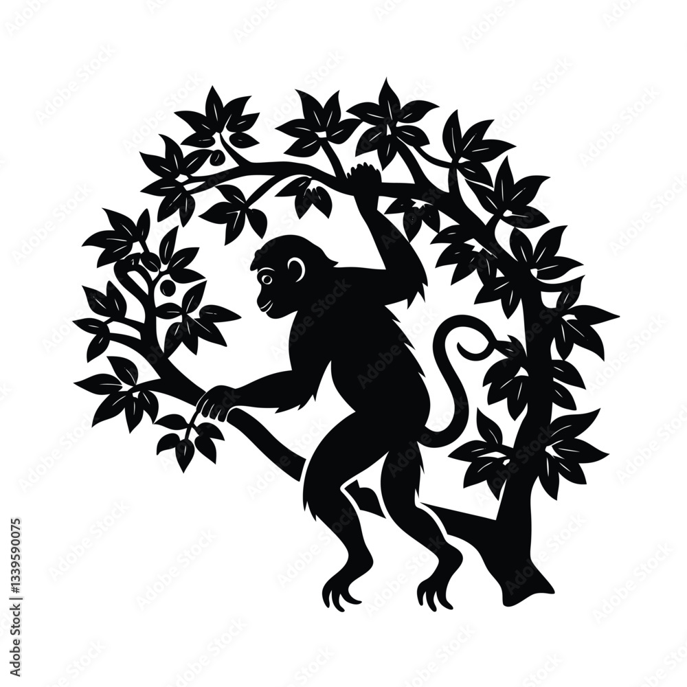 Fototapeta premium vector silhouette of a monkey with a tree