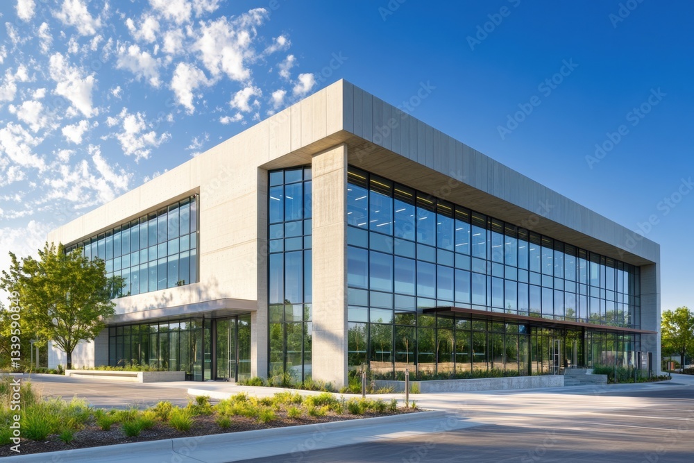 Modern Office Building with Large Windows and Clean Lines Modern Office Building with Large Windows and Clean Lines