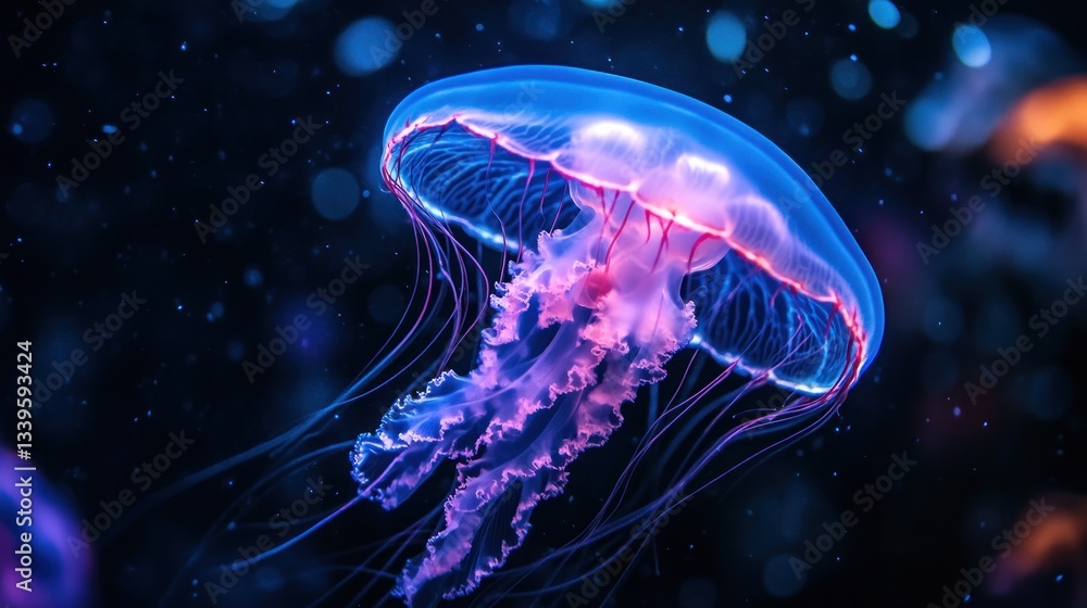 A glowing neon jellyfish in a dark aquarium, surreal atmosphere --ar 16:9 --v 6.1 Job ID: 13e05cde-f72d-48f7-9081-d763dd3412f0 A glowing neon jellyfish in a dark aquarium, surreal atmosphere --ar 16:9 --v 6.1 Job ID: 13e05cde-f72d-48f7-9081-d763dd3412f0
