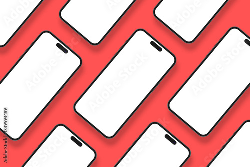 Mockup set of levitating modern realistic smartphones on bright pink background