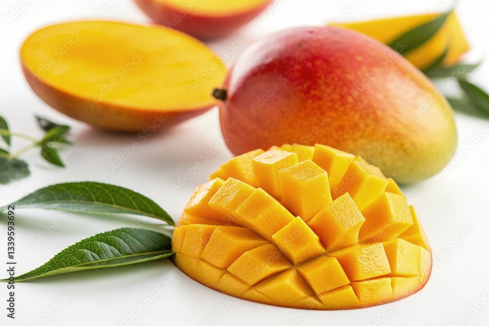 Freshly Cut Mango With Vibrant Yellow Flesh on Display Generative AI Freshly Cut Mango With Vibrant Yellow Flesh on Display Generative AI