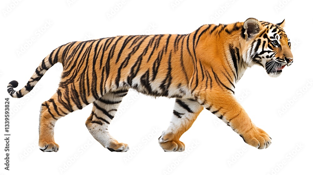 Tiger walking with mouth open, isolated Tiger walking with mouth open, isolated