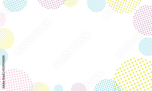 カラフルな色んな大きさの丸いドット柄の円が並ぶフレーム