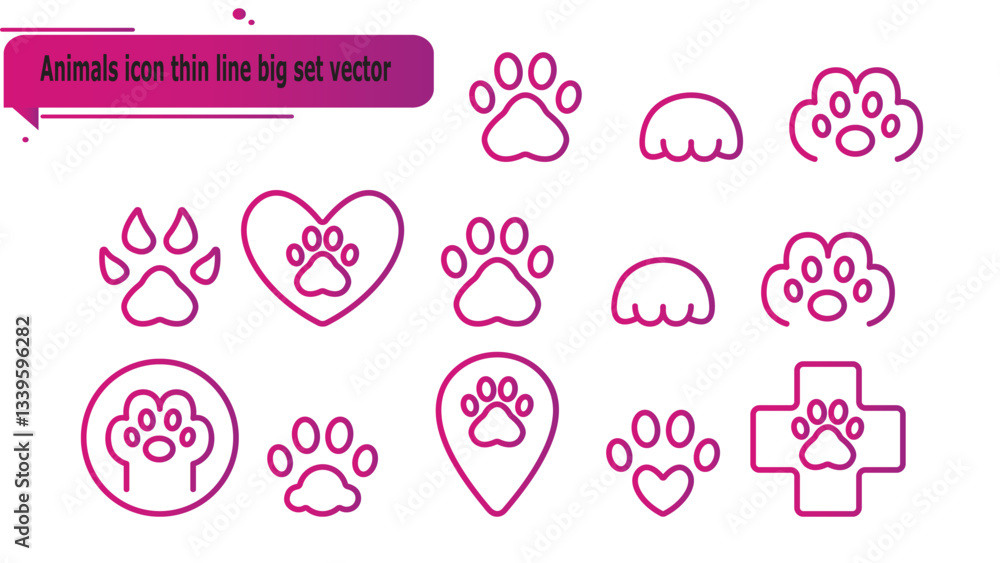 Animals icon thin line big set vector Animals icon thin line big set vector