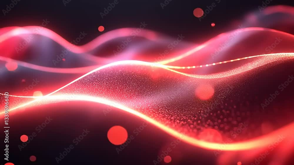 Abstract visualization of flowing red waves with glowing particles in a dark background Abstract visualization of flowing red waves with glowing particles in a dark background
