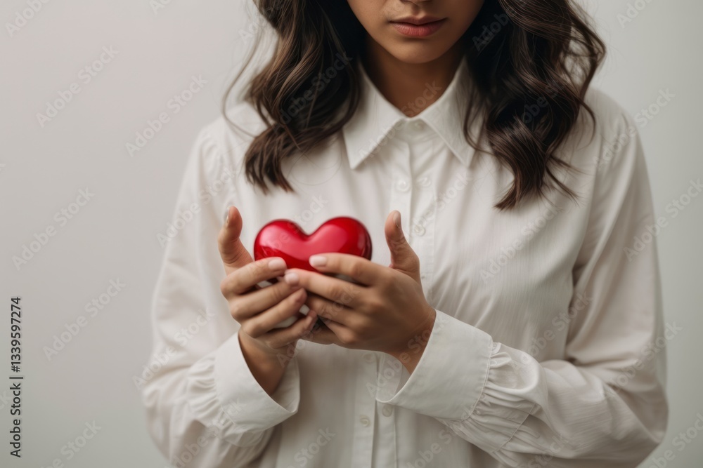 .Portrait woman holding heart for woman day celebration .Portrait woman holding heart for woman day celebration