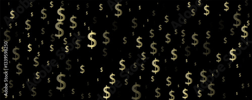 seamless  gold glitter dollar pattern on black background