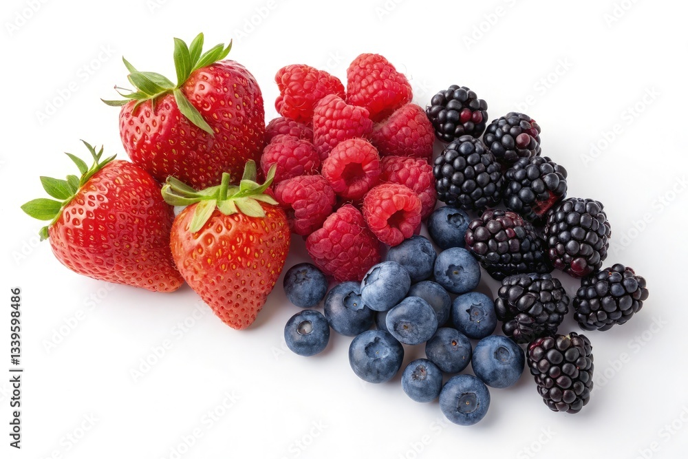 Colorful Variety of Fresh Berries on a Clean Surface Generative AI Colorful Variety of Fresh Berries on a Clean Surface Generative AI