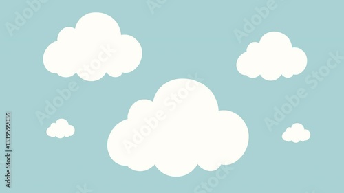 animation 4k video Cartoon clouds on a bright blue sky. Perfect for children's illustrations or whimsical designs.