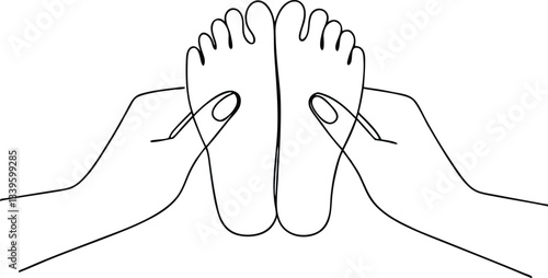 Two Hands Doing Woman's Foot Massage In Spa Salon Minimalist Icon Concept Continuous One Line Drawing In Editable Stroke