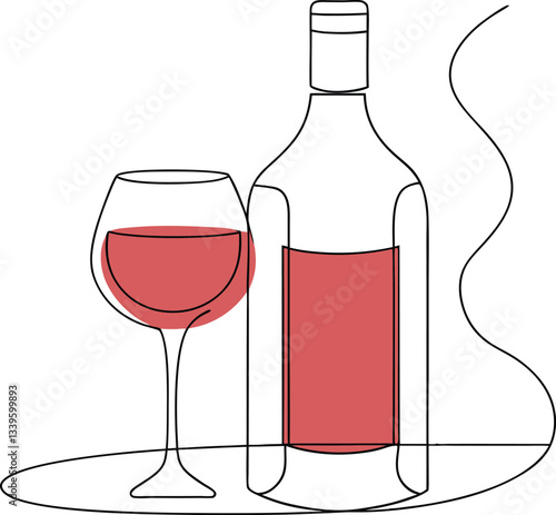 Continuous One Line Art Drawing Of Wine Bottle And Glass Celebration Minimalist Icon Concept In Editable Stroke Style