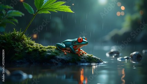 Tropical Frog by Water Reflection