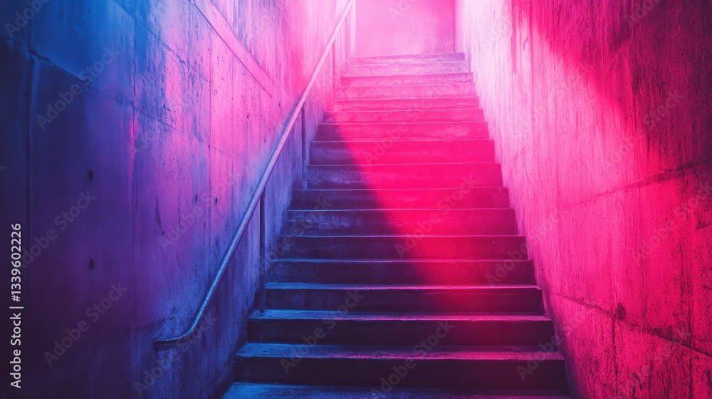 Fototapeta premium Neon-lit concrete staircase