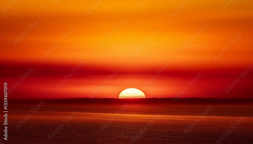 Bright orange and red sunset over dark rolling hills Bright orange and red sunset over dark rolling hills