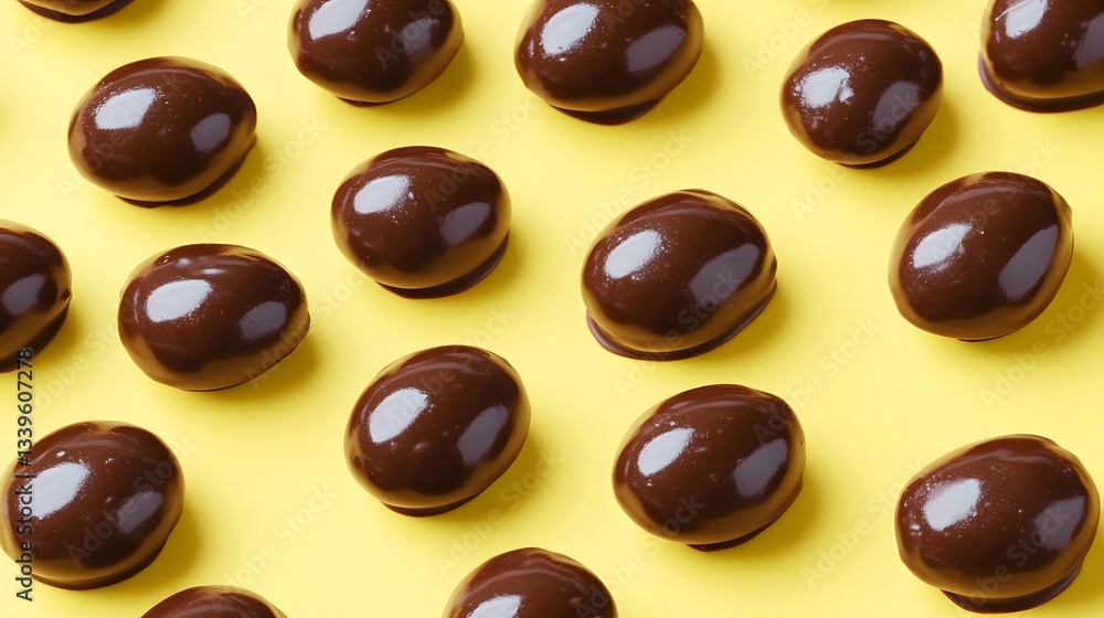 Fototapeta premium Shiny Chocolate Candy Pattern on Yellow Background