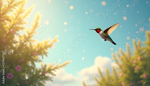 Hummingbird Hovering in Soft Light