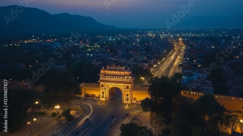 The vibrant Patrika Gate at Jawahar Circle in Jaipur Rajasthan India known for its intricate designs and rich colors