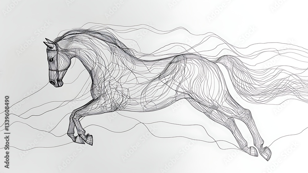 Obraz premium Continuous line art a horse, minimalist approach to capturing motion and grace