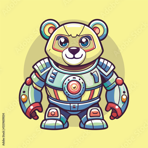 Futuristic Cyborg Bear with Robotic Enhancements and Vector Illustration