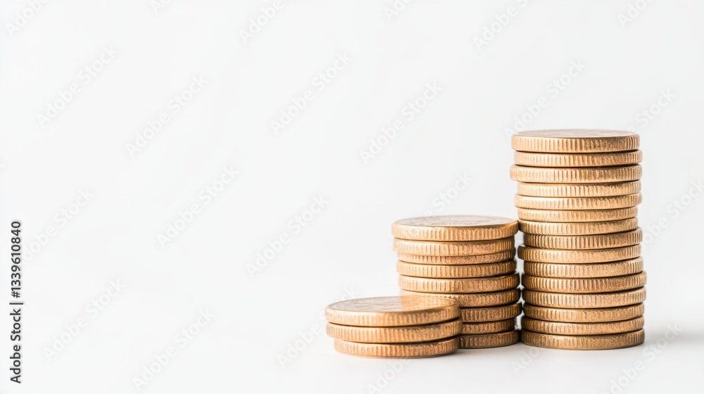 Stacked Coins on White Background Representing Wealth Growth and Financial Planning Concept for Investment Stacked Coins on White Background Representing Wealth Growth and Financial Planning Concept for Investment