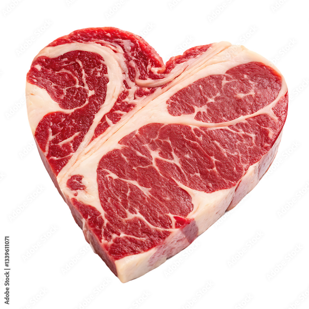 heart shaped piece of raw marbled meat with intric isolated on white background PNG , AI GENERATED heart shaped piece of raw marbled meat with intric isolated on white background PNG , AI GENERATED