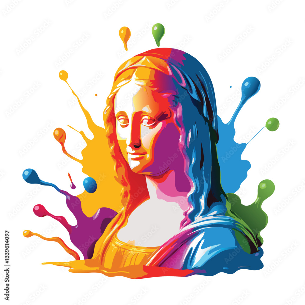 Obraz premium vector colorful splashes Mona Lisa on white 