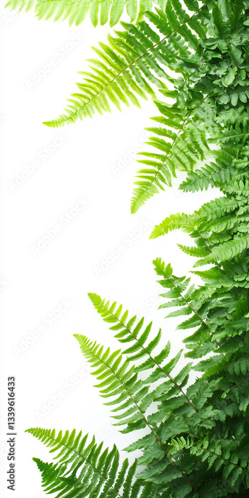 Photorealistic Boston Fern with white background, Boston Fern plant copy space, isolated on white plant