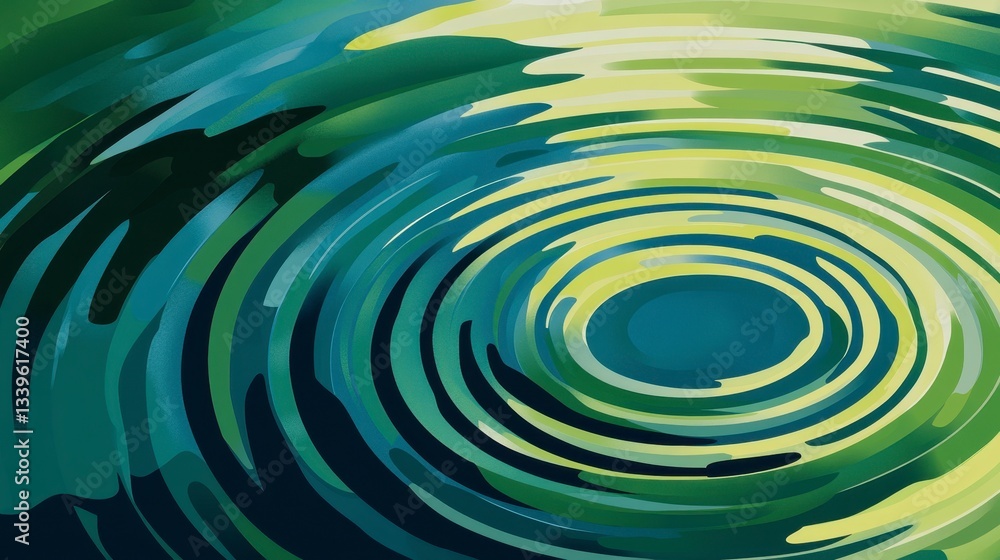 Abstract Water Ripples Concentric Circles of Teal, Green, and Yellow Abstract Water Ripples Concentric Circles of Teal, Green, and Yellow