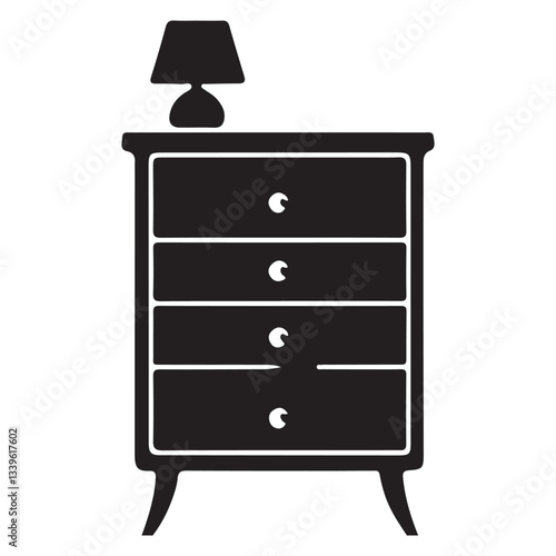 Vintage silhouette nightstand table with lamp illustration for bedroom decor