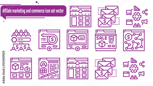 Affilate marketing and commerce icon set vector