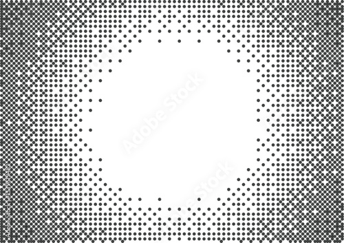 Pixelated bitmap gradient texture circle frame isolated on transparent background with copy space. Retro pixel art, black dither pattern, 8 bit background. Vector illustration	