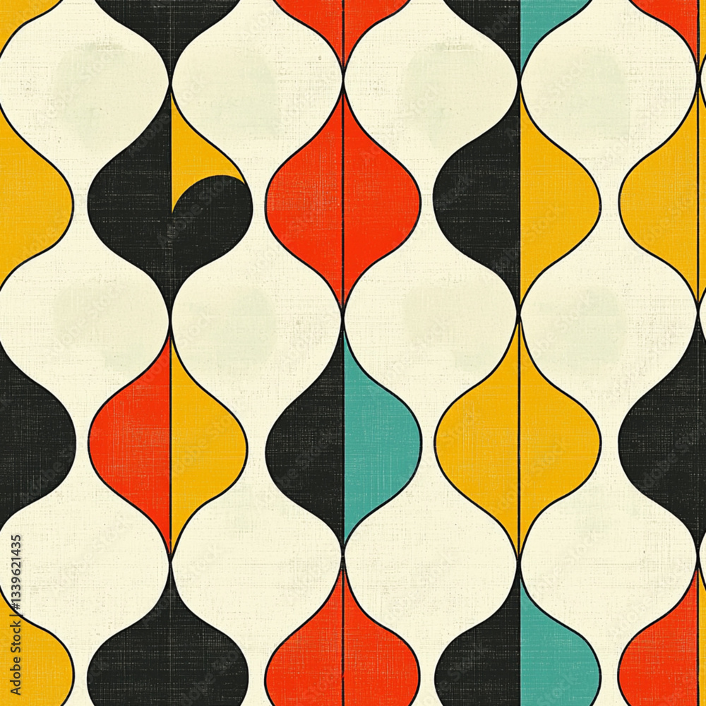 seamless mid-century modern tile pattern, vibrant geometric shapes and minimalist retro color scheme including mustard yellow, burnt orange, teal, and ivory, capturing vintage mid-century style seamless mid-century modern tile pattern, vibrant geometric shapes and minimalist retro color scheme including mustard yellow, burnt orange, teal, and ivory, capturing vintage mid-century style