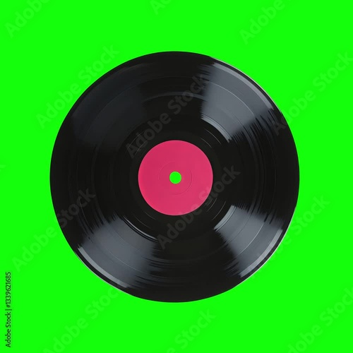 Wallpaper Mural Classic black vinyl record with a pink center on a vibrant green background. Torontodigital.ca