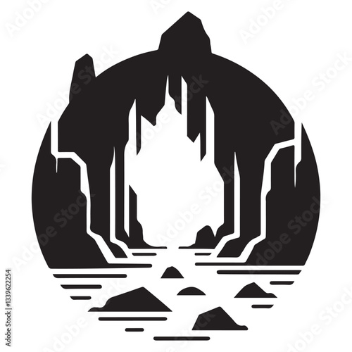 Cave Entrance Silhouette Vector Illustration Mysterious Natural Underground Landmark